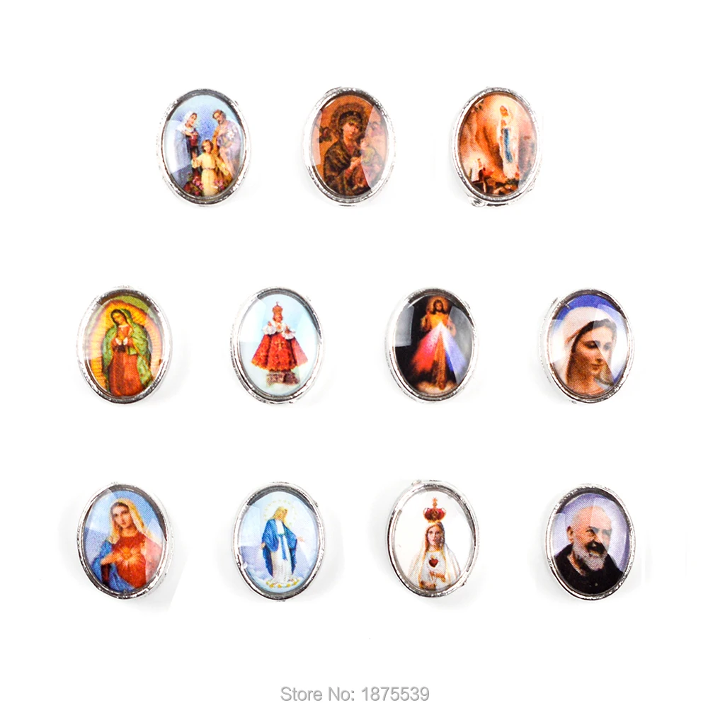 

Oval Alloy Beads Jesus Mary Fatima Lourdes Guadalupe Color Catholic Saint Figures