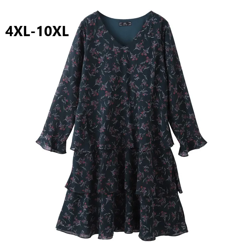 Плюс размеры 10XL 8XL 6XL 4XL для женщин Весна одежда с длинным рукавом платье V образным