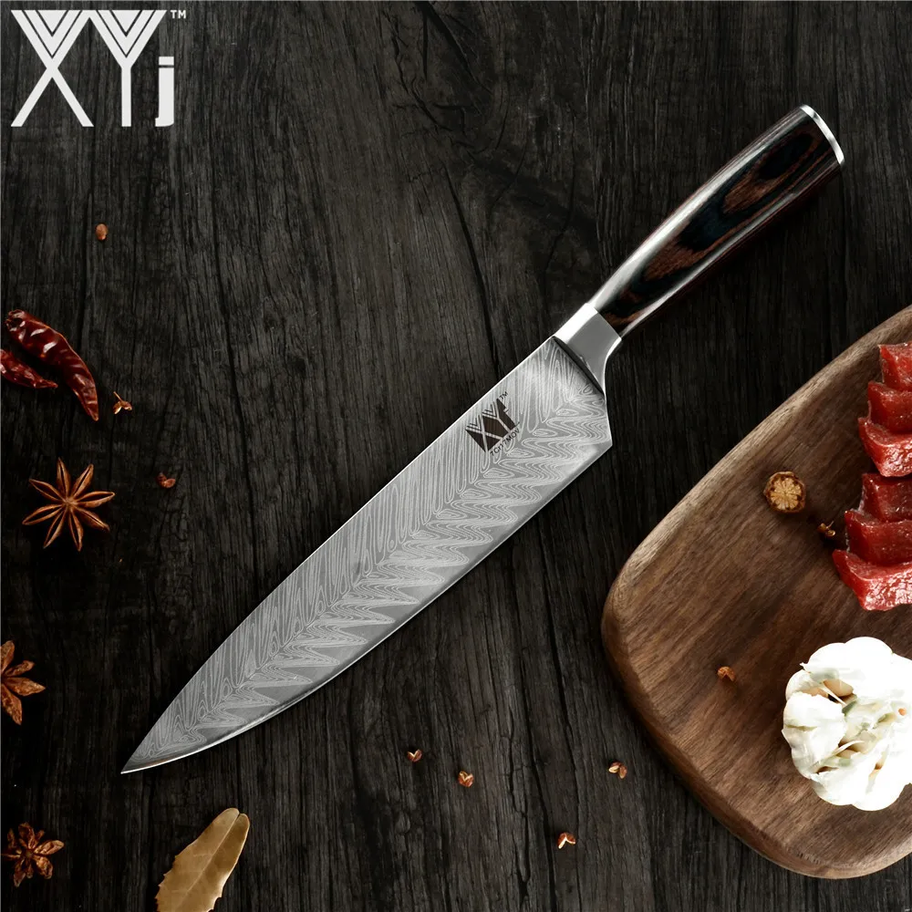 

XYj Kitchen Knife High Carbon Stainless Steel Knife Imitated Damascus Fishbone Pattern Chef Knife Gyutou Cooking Meat Cleaver