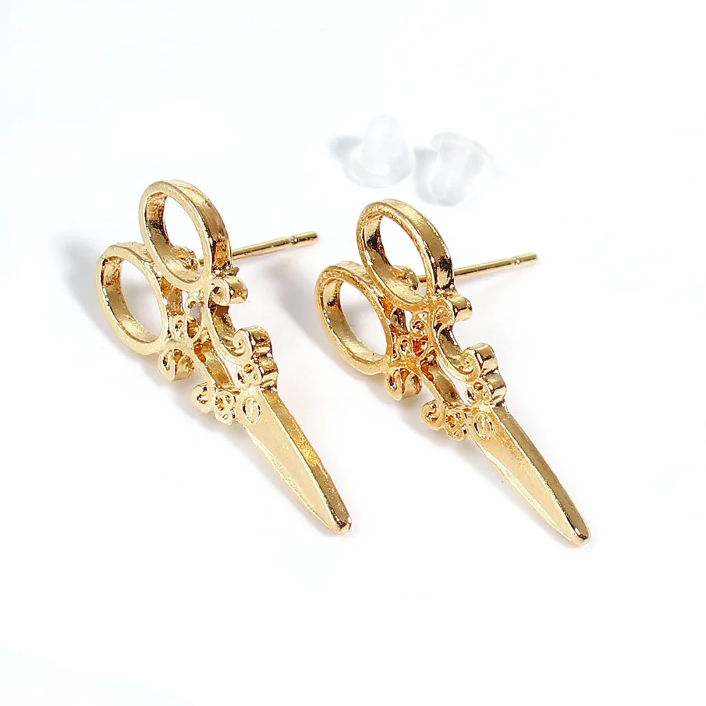 

Doreen Box Korean Style Ear Post Stud Earrings Golden Scissor 24 x 12mm( 4/8"), Post/ Wire Size: (20 gauge), 1 Pair