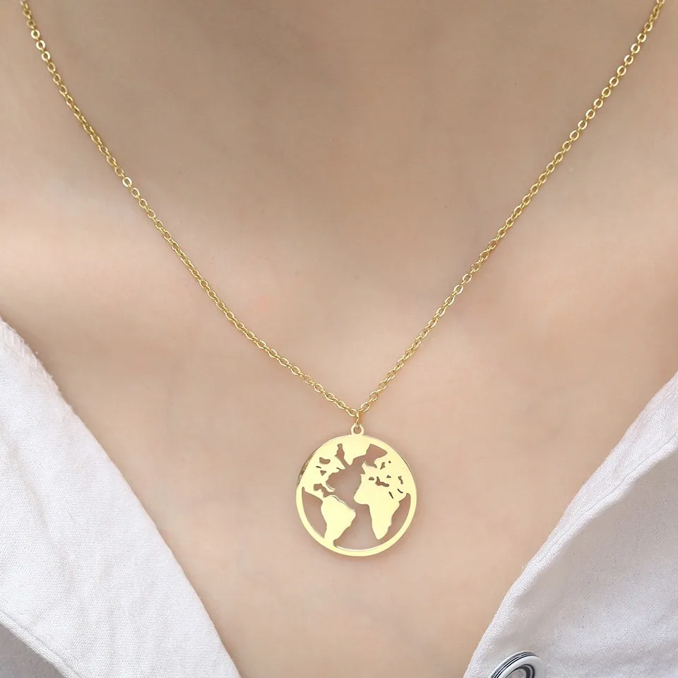 

Europe and America Simple World Map Necklace HIP HOP Women's Stainless Steel Map Necklace MATO PARIS Necklace