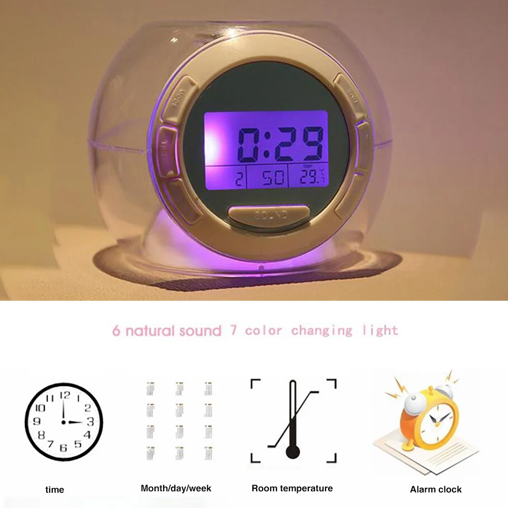 Детский цифровой детский будильник природа музыка Пробуждение часы LED ночник