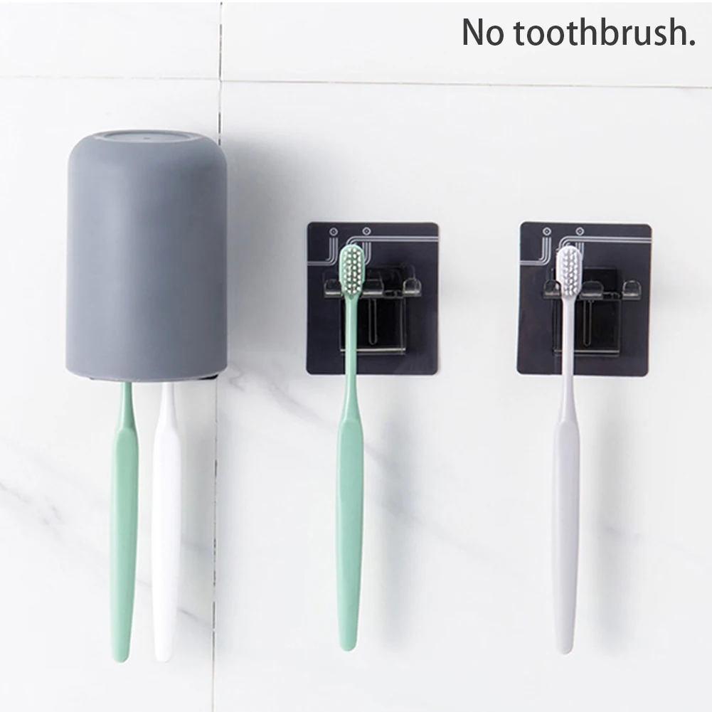 

Toothbrush Holder Plastic Household Storage Cup Bathroom Wall Mounted Set Drain Rack Simple
