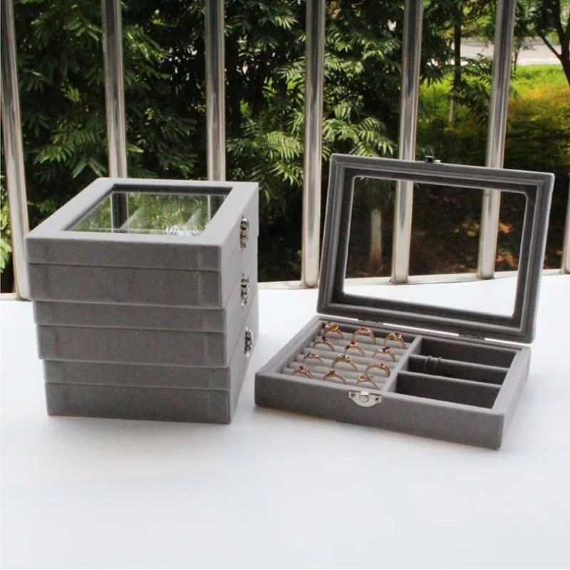 

Large Best Selling Fashion Flannel Square Jewelry Box Simple layout Makeup Organizer choker Ring necklace Storage Box Velvet