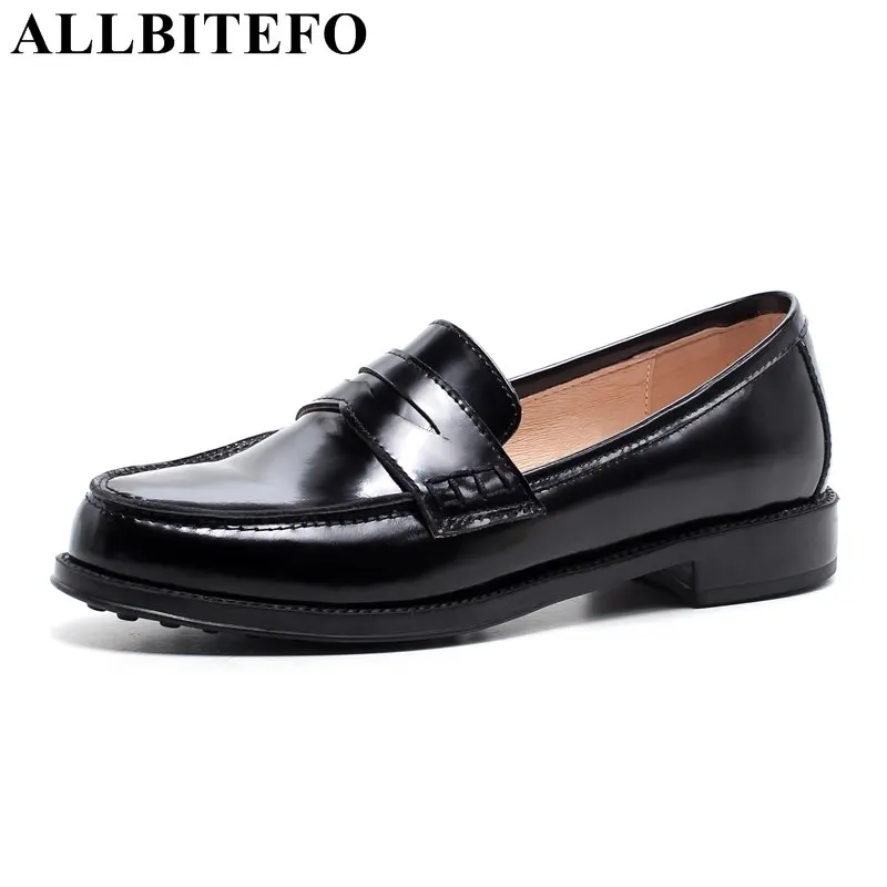 

ALLBITEFO full genuine leather thick heel women pumps new spring high quality high heels girls high heels shoes Lok Fu shoes