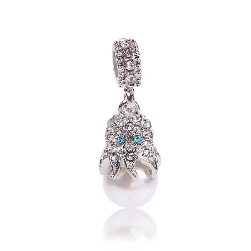 

New Women Jewelry Silver Bead Charms European Octopus Pearls Full Zircon Crystla Pendant Fit Diy Pandora Bracelets & Bangles