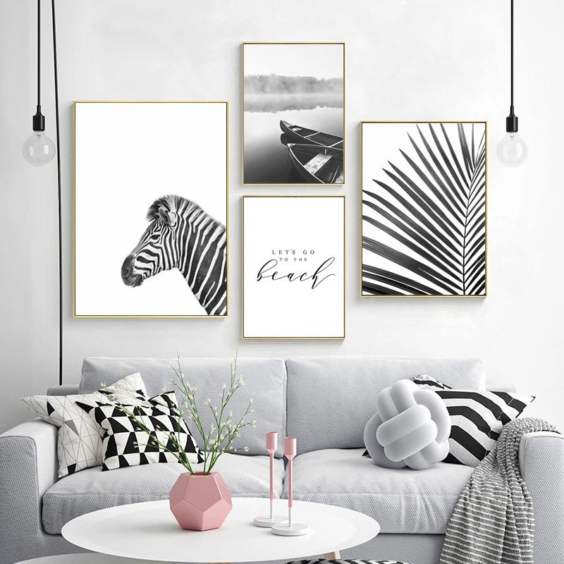 Hitam Putih Pohon Palem Daun Zebra Lanskap Kanvas Poster Cetakan Lukisan Dinding Seni Dekoratif Gambar Gaya Nordic Dekorasi Rumah Painting Calligraphy Aliexpress