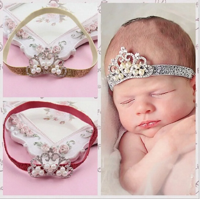 Child girls Tiara Gold and red color Christening Headwear Kids Crown Headband Tiara Headbands