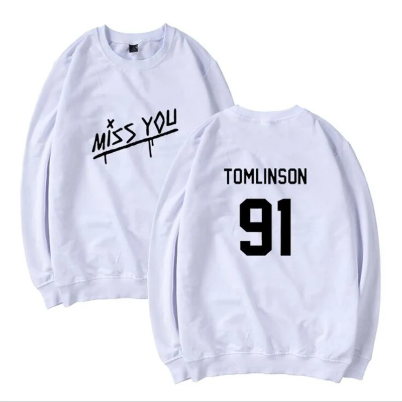 One Direction 1D Louis Tomlinson 91 Women/Men Hoodie Sweatshirt Letter printed O Neck Long Sleeve Pullover Tops Sudaderas Mujer