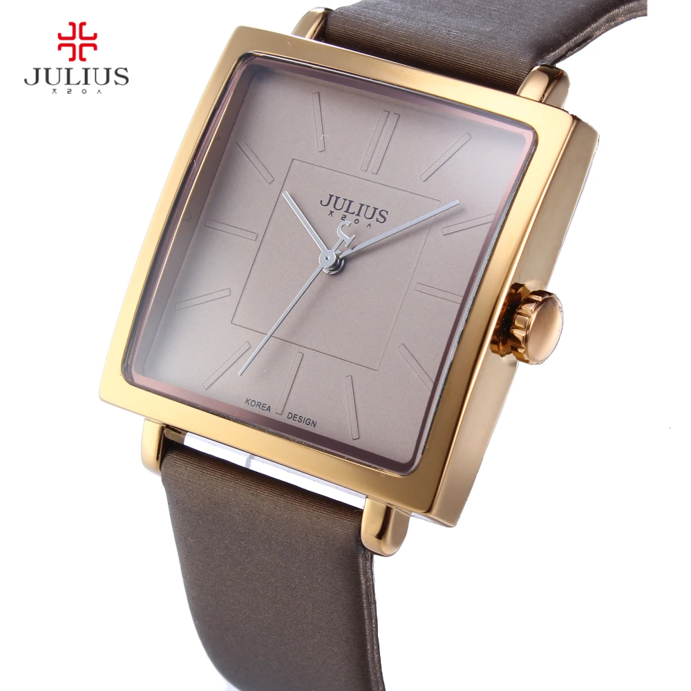 Acheter Top Marque JULIUS Quartz Lady Montres Femmes De Luxe Rose Or Antique Carré En Cuir Robe Montre Bracelet Relogio Feminino Montre