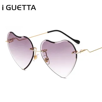 

iGUETTA Sunglasses Women Heart Shape Stylish Metal Frameless Glasses Colorful Marine Lens High Quality Sunglasses Women IYJB340