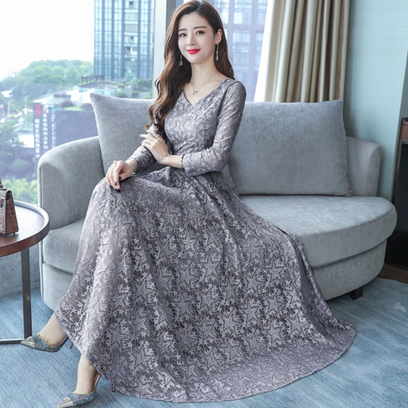 Осень Зима 2018 одежда для женщин большие размеры большой Макси dresslace ретро платья