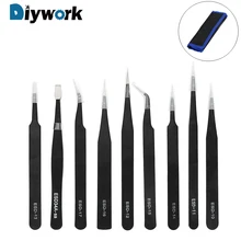 DIYWORK 9 Piece/Set Anti Static ESD Tweezers Set Precision Repair Tools Kit for Electronics Phone Repairing BGA Work