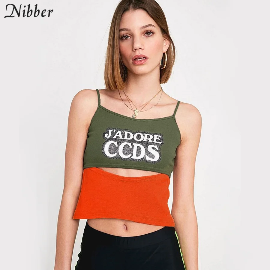 

Nibber fashion Patchwork print hollow tops womens camisole2019 summer pop stretch Slim Soft tee street Casual knitting tank tops