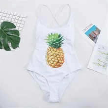 New solid white one piece swimwear print pineapple lovely girls swimsuit sexy tight women's swimming suit open back cross bikini mesh insert open back leaf print swimsuit