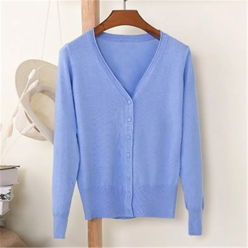 Весна осень однобортный вязаный свитер с длинным рукавом для девушек плюс размер 4XL кардиган женский свитер пальто большого размера 3603 - Цвет: sky blue