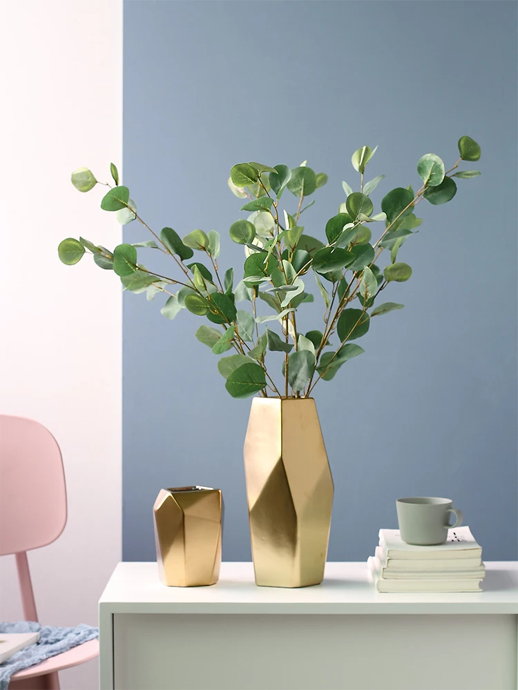В скандинавском стиле, простая Золотая Геометрическая керамическая ваза для гостиной, украшение дома, Цветочная композиция, свадебные аксессуары