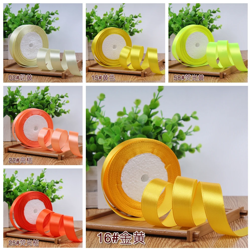 

6-10-15-20-25-40-50mm Yellow Orange Gold Silk Satin Ribbons Christmas Halloween Party Gift Wrapping Ribbons Wedding Decoration