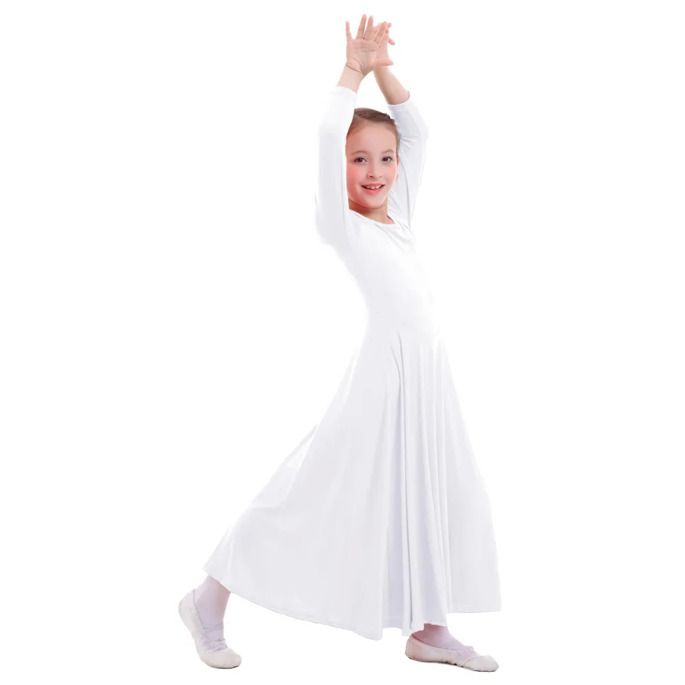Хвалебное платье Детские платья для девочек, Одежда для танцев Плиссированное длинное платье для литургических танцев Детская одежда с рисунком на церковную тематику для девочек