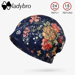 Ladybro осенние шапочки Hat Для женщин Skullies шапочки Кепки печать хлопок шляпа женская шапочка шляпа Femme Повседневное цветочный Кепки женский