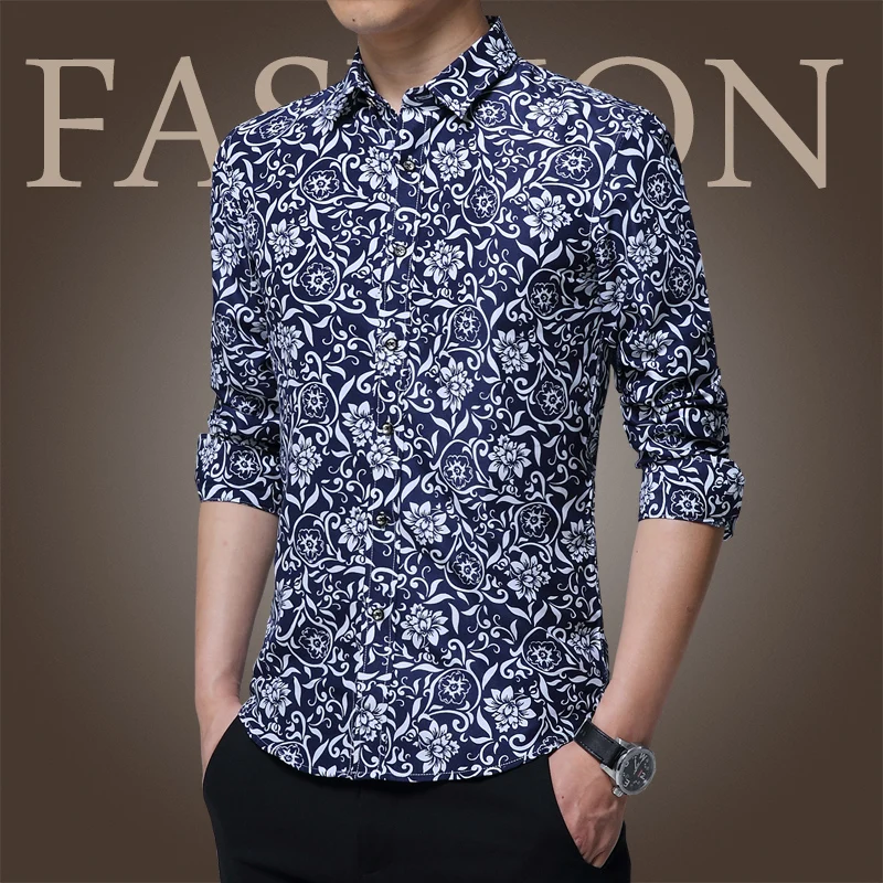 Slim Fit Sleeve Floral Shirt Mens 