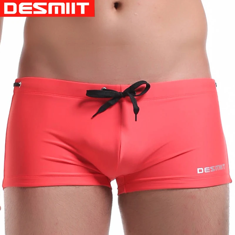 DESMIIT Men's Swim Trunks Solid Men Beach Bathing Suit Low waist Tight