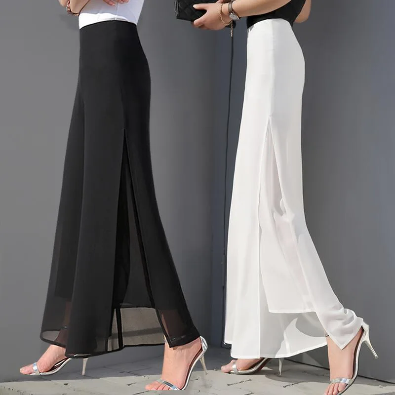 

2019 Summer New Chiffon Pants High Waist Large Size Long Pants Skirt Casual Split Wide Leg Pants Ladies Loose Trousers 4XL R407