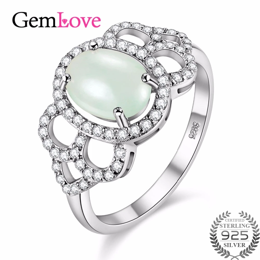 Gemlove Jade Gemstone Engagement Ring 925 Sterling Silver Jewelry