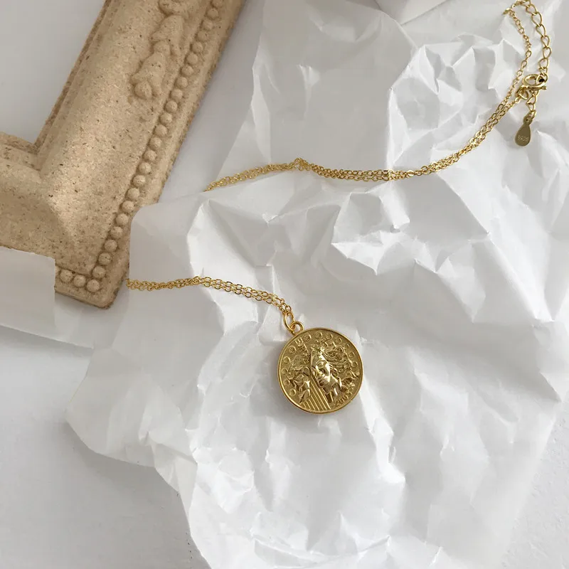 

LouLeur 925 sterling silver new gold round abstract figure pendant necklace taste half avatar coin necklace for women jewelry