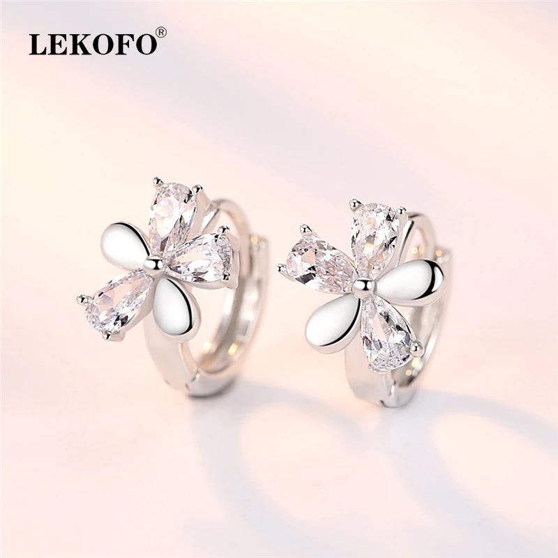 

LEKOFO New Luxury Crystal Snow Daisy Flower Earrings For Women Fashion Jewelry 925 Sterling Silver Cubic Zirconia Earrings