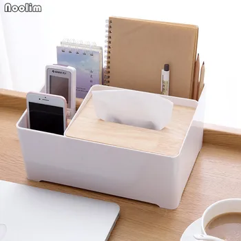 

NOOLIM Multi-function Plastic Tissue Box Household Paper Box Living Room Desktop Remote Control Cosmetic Storage Box
