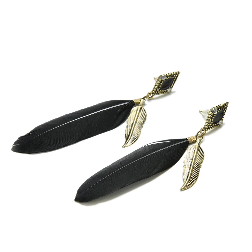 New Black Rhombus Long Ear Drop Dangle Earrings Women Charm Fashion Dangle Earrings Feather Leaves Drop Earring for Women Gilrs