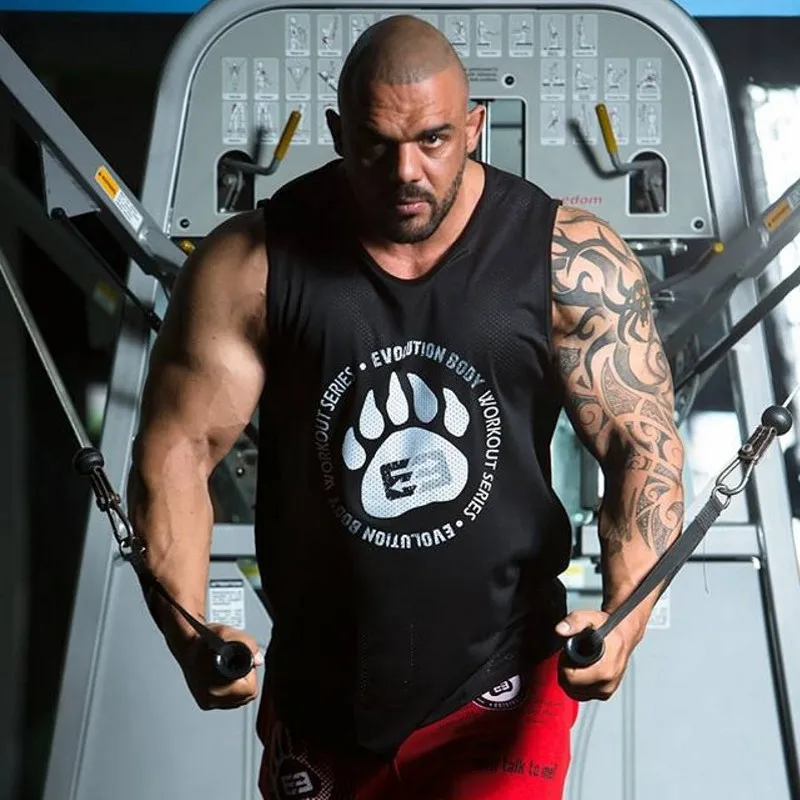 Phanteen Muscle Building Vest Fitness Men's Animal Paw Elastic Loose Quick-drying Tank Top | Мужская одежда