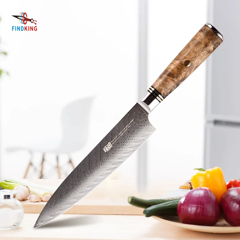 FINDKING New AUS-10 damascus steel Sapele wood handle arrow pattern damascus knife 8 inch chef knife 67 layers kitchen knives FINDKING New AUS-10 damascus steel Sapele wood handle arrow pattern damascus knife 8 inch chef knife 67 layers kitchen knives