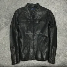 Фабричная мужская куртка из натуральной кожи, Мужская мотоциклетная куртка с воротником-стойкой