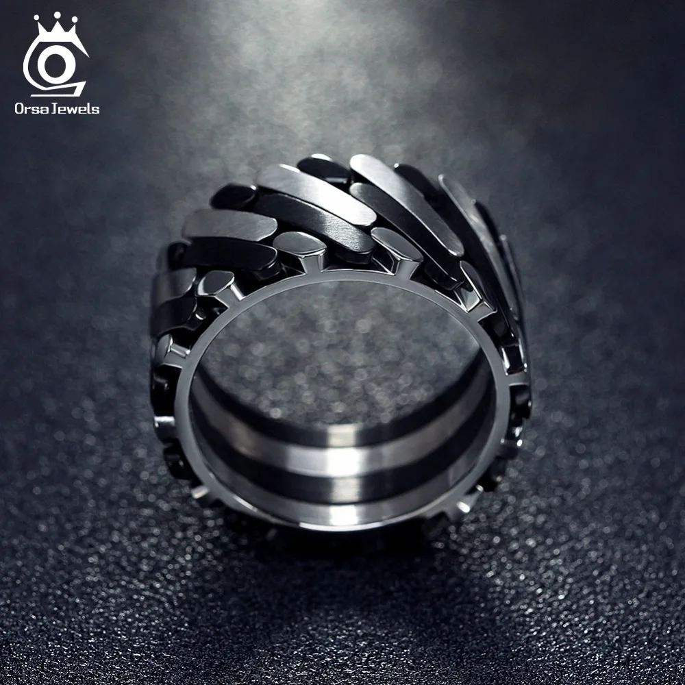 ORSA JEWELS Stainless Steel Rings For Women Personalized Design Punk Style Surface Width 12 MM Men Band Party Jewelry GTR37