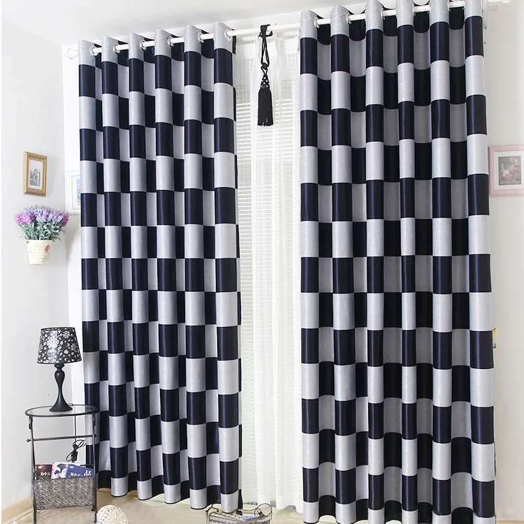 Brief Light Grey And Black Coffee Plaid Blackout Sheer Window