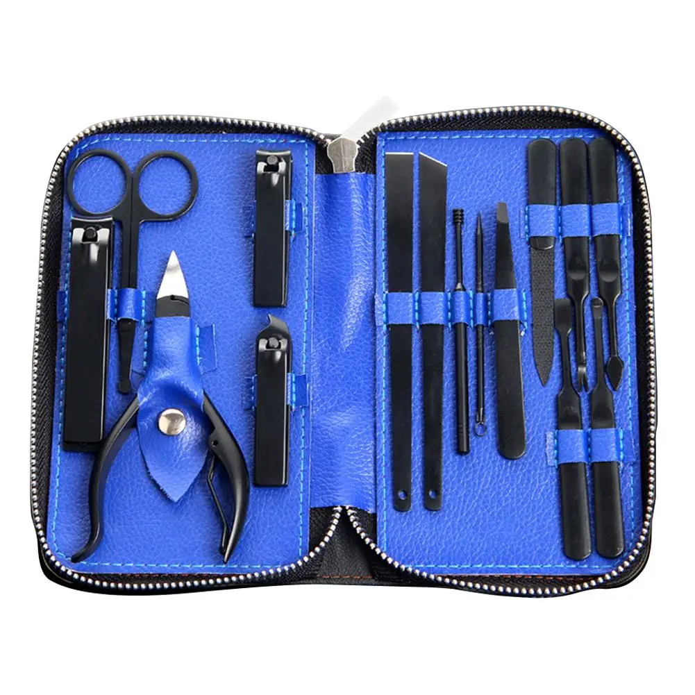 

16pcs Manicure Pedicure Nail Beauty Set - 16 in 1 high quality steel Nail Kit with Black Leather Travel Case Tools