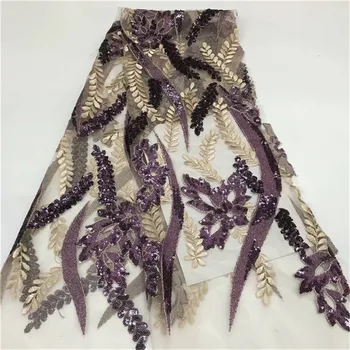 

NEW High Quality 2019 Tulle sequins Beaded French Nigerian Lace Fabrics Pearls Embroidered Guipure African 3d Lace Fabric gold(4
