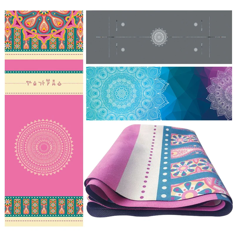 

High Quality Yoga Mats 1.2mm Ultra thin Foldable Eco Friendly Rubber Bottom Suede Travel Printing Blanket For Bikram Pilates