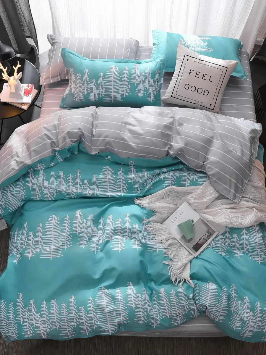 

3/4Pcs Bedding Set Fresh Plain Style Durable Comfortable Home Linen Set