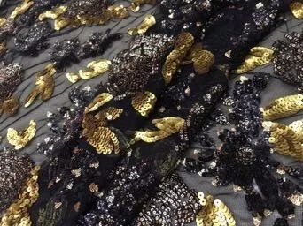 

gold African Lace Fabric 2017 French Sequins Net Lace new gold sequin fabric 5yard High Quality African Tulle Sequin Lace Fabric