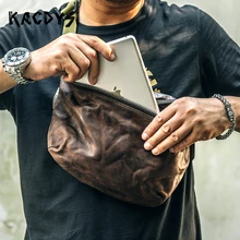 KACDYSI 100% de cuero genuino de los hombres bolsa de pecho Vintage de alta calidad de la cintura Paquete de moda de hombre para hombre pecho Paquete de bolsa de pecho Masculino bolsas