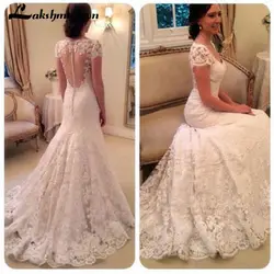 Vestido de noiva элегантный короткий рукав кружево свадебное платье 2019 суд Поезд белая кружевная Свадебная