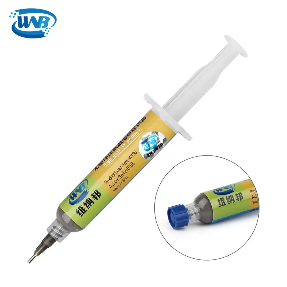 WNB 10cc Syringe Liquid Flux Soldering Paste Lead-free Stencil Welding Tool Low Temperature Melting Point 138C Tin Solder Paste