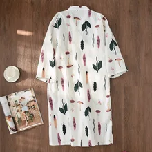 Новинка, летнее кимоно с свежими листьями, женские халаты, марлевые хлопковые тонкие повседневные женские ночные рубашки, японские халаты