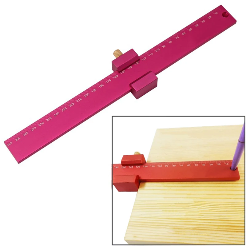 300mm T type Woodworking Carpenter ruler Aluminum alloy Crossed scribe