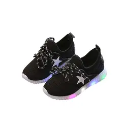 Дети Детские трикотажные ткань Обувь со светодиодной подсветкой кроссовки загорается Рождество светящиеся туфли M09