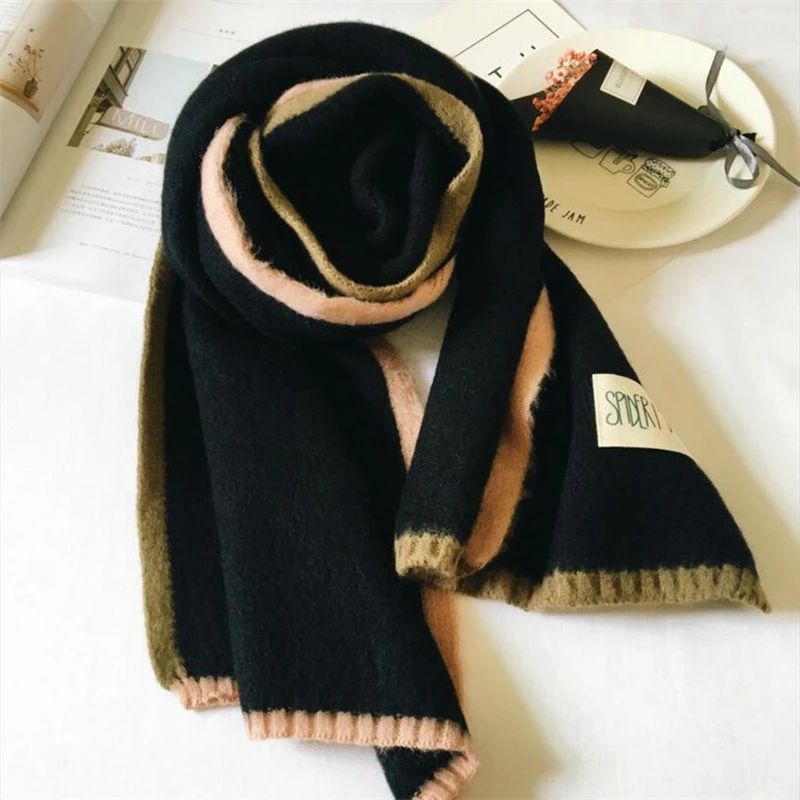 IANLAN/ женский шерстяной вязаный шарф в японском стиле для девочек, имитация кашемира, длинный широкий шарф, зимний студенческий жаккардовый шарф IL00088