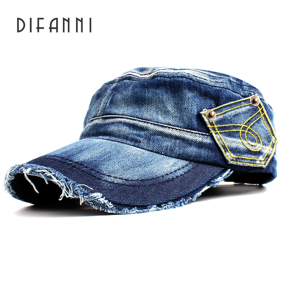  Difanni New Washed Jeans Army Cap For Men Women Snapback Military Hat Denim cadet Caps Gorras Casqu